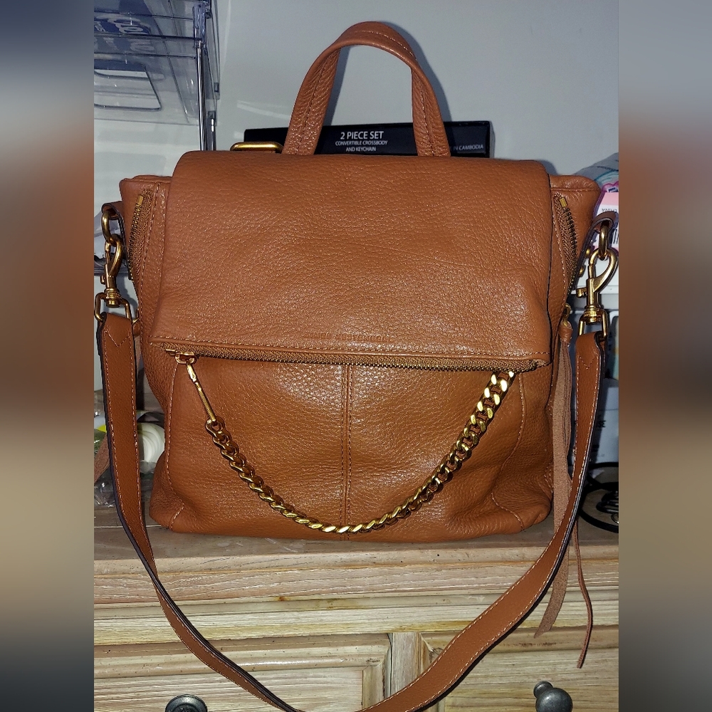 Aimee Kestenberg Tan Leather Shoulder Bag with Gold Chain